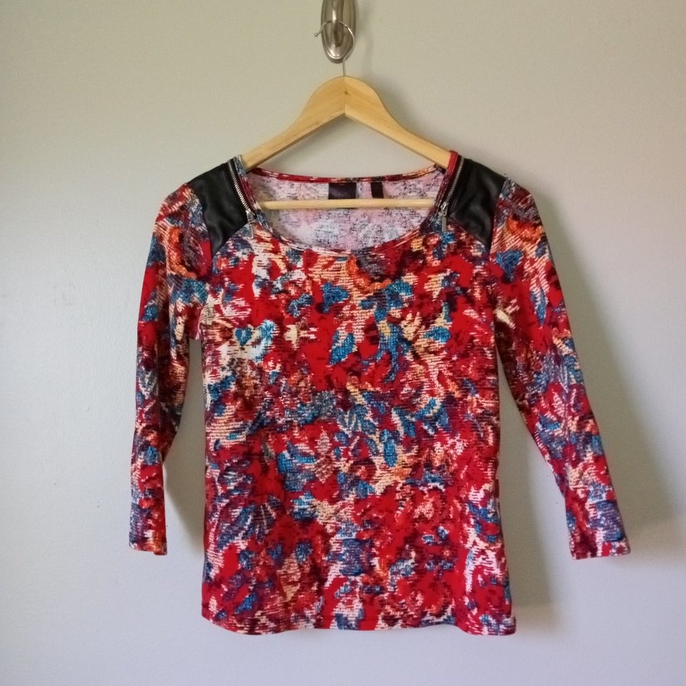 Rafetta Pink and Purple Design Long Sleeve Shirt with Pleather Shoulder Pad